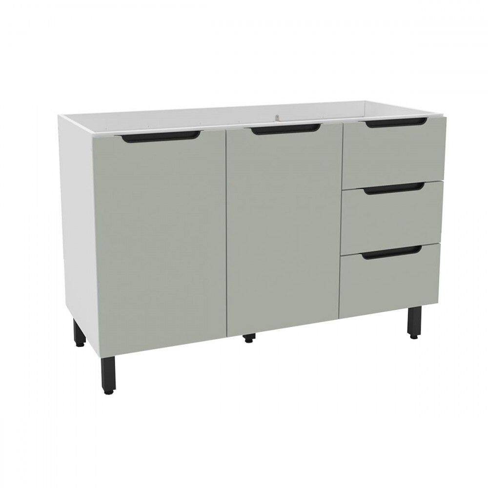 Balcão de Cozinha para Pia Meena 2 Portas 3 Gavetas Branco/Verde - Politorno