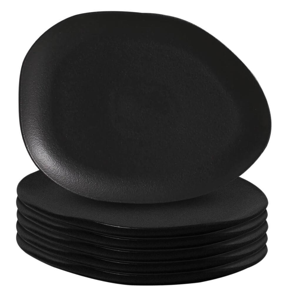 Jogo de Pratos Rasos de Cerâmica Stoneware Orgânico Oval Matte Preto 6 peças - Porto Brasil