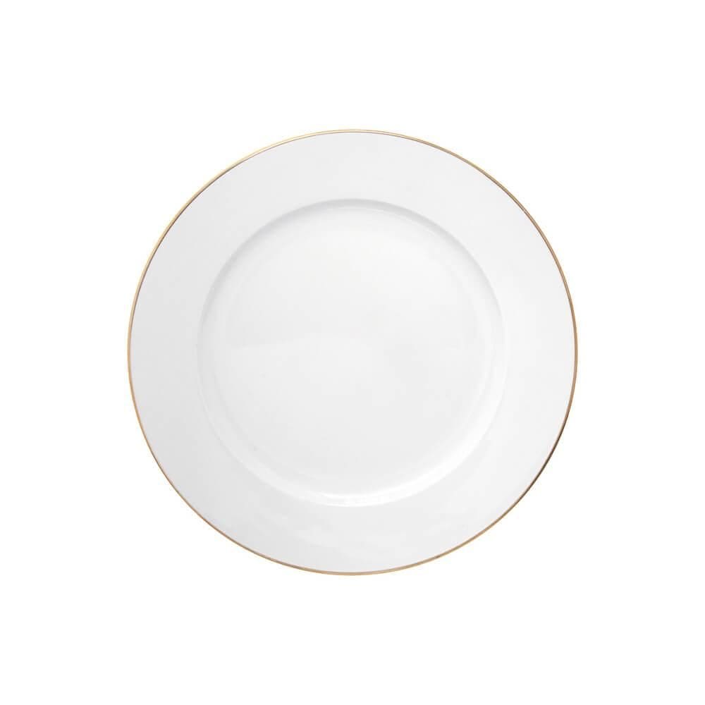 Prato de Sobremesa de Porcelana Branco Fio de Ouro Royal 20cm - Hauskraft