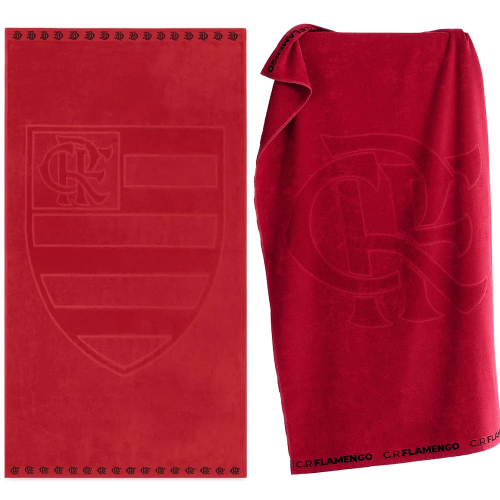 Kit 2 Toalhas Relevo Mengão Rubro Negro Banho Praia e Piscina Oficial Clubes do Brasil Licenciado Buettner Brasão Clube de Regatas