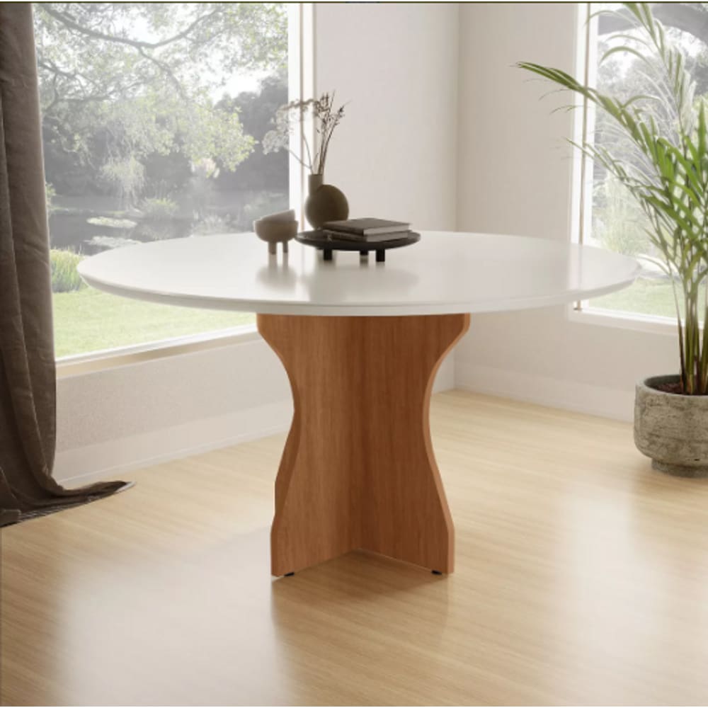 Mesa De Jantar 90x90 Tampo Off White Com Vidro Base X Mdf