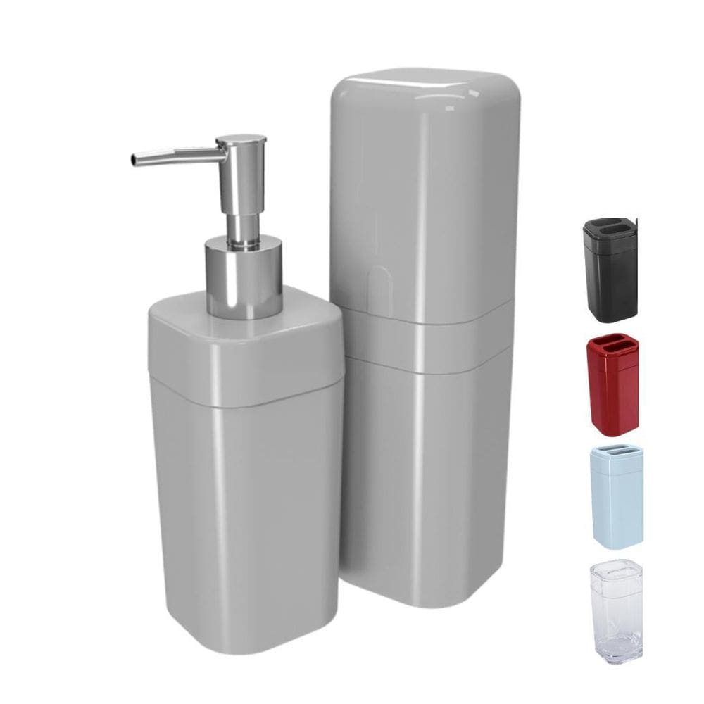 Kit Acessório Banheiro Porta Escova Sabão - Cinza