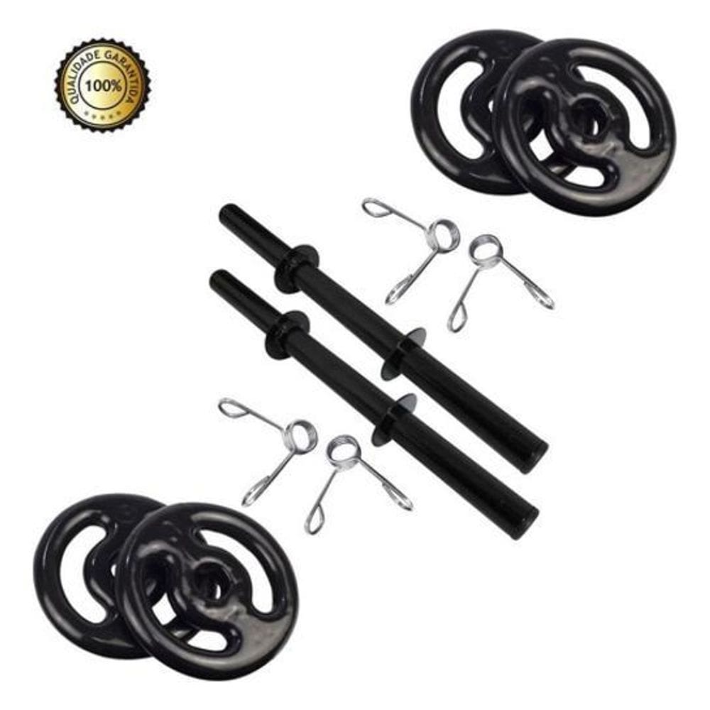 Kit 12Kg Anilha Emborrachada + Par De Halter 40Cm C/Presilha