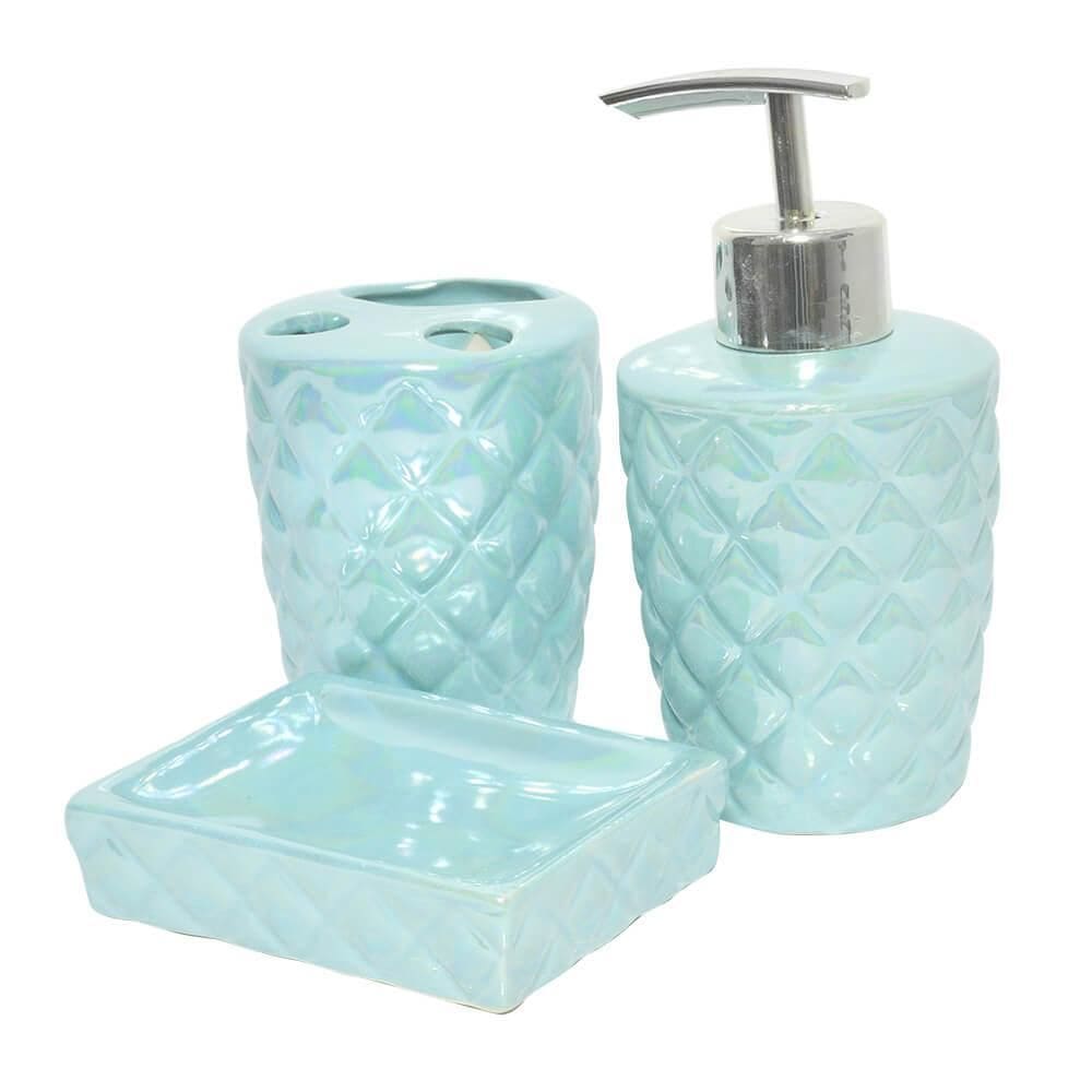 Kit Para Banheiro Lavabo 3 Peças Sereia Escamas Perolado
