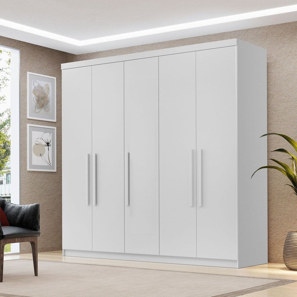 Guarda-roupa com Sapateira Glamour 5 Portas Branco