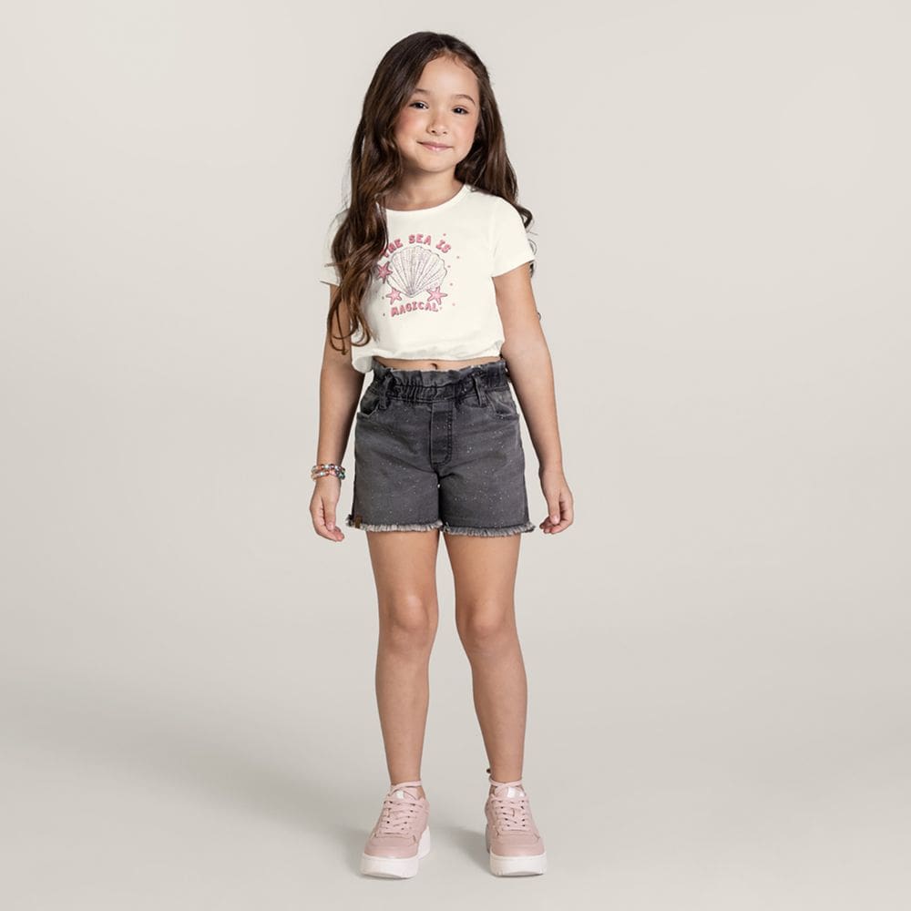 Blusa Cropped Infantil Menina Com Strass Brandili