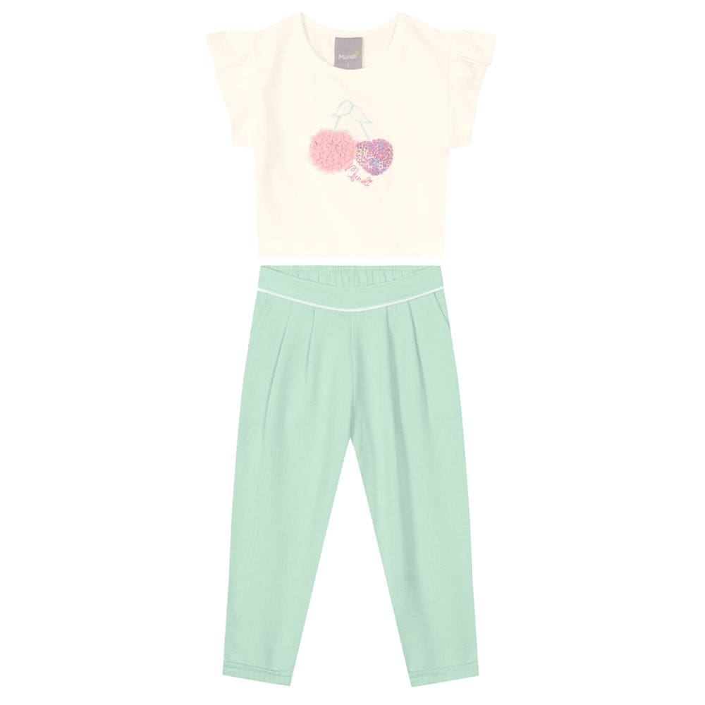 Conjunto infantil menina com blusa cropped e calça Mundi