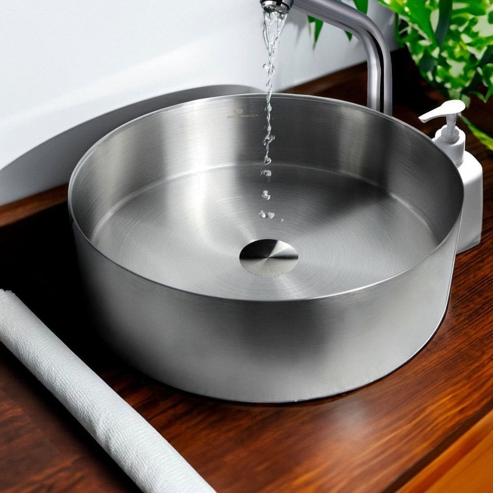 Cuba Banheiro Redonda Escovada Aço Inox 304 Aço Escovado