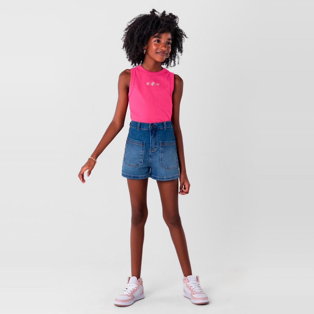 Blusa cropped em ribana class infantil menina Young Class