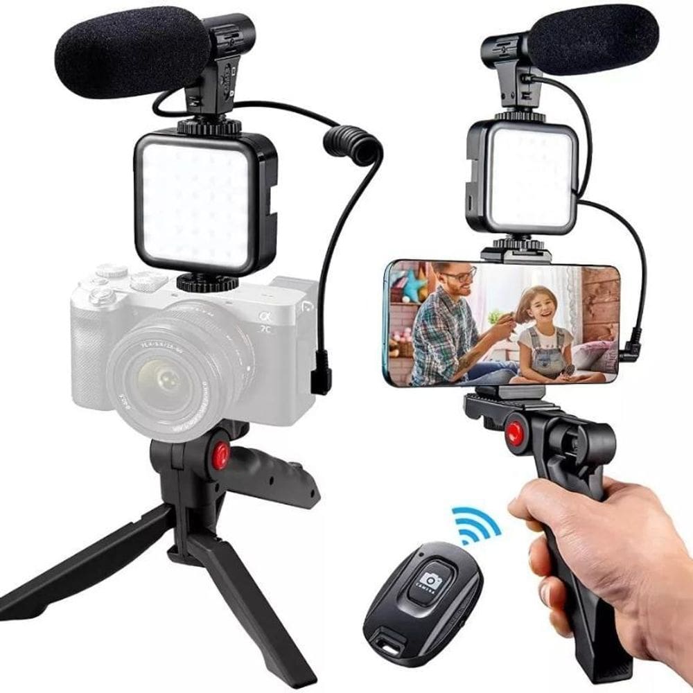 Kit Vlog Smartphone Câmera E Vídeo Vlog Kit Luz + Microfone