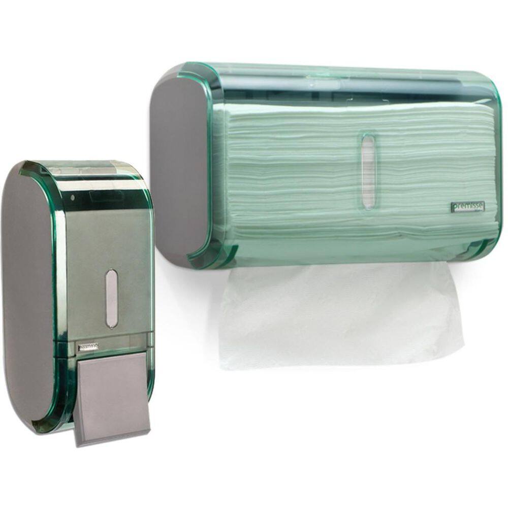 Kit Toalheiro 2D Verde + Saboneteira Compacta 400Ml