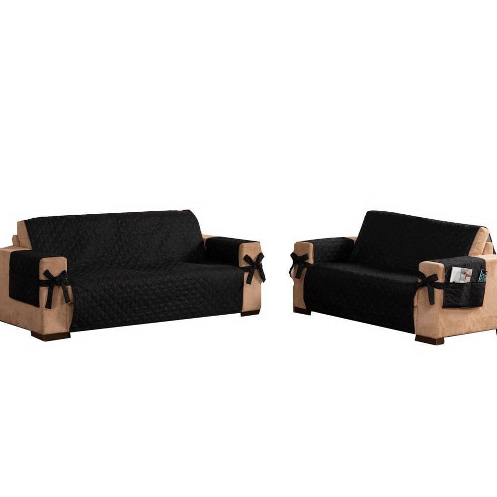 Kit Jogo De Sofá 3 E 2 Lugares King Com Laço Preto