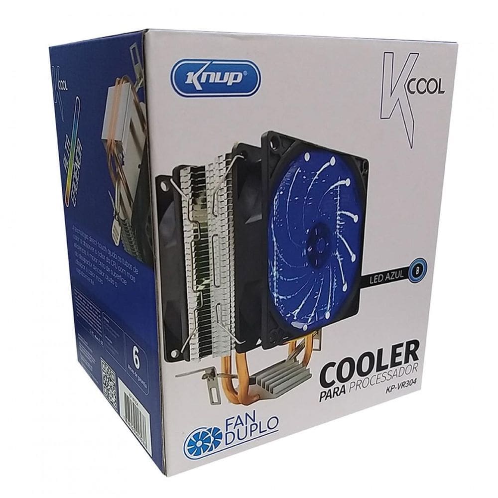 Cooler Duplo Fan 90Mm Gamer Led Azul Kp-Vr304