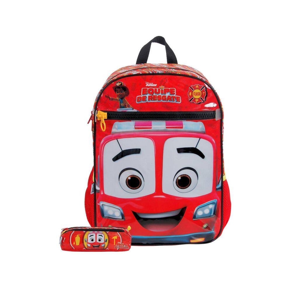 Kit Escolar Equipe Resgate Mochila De Costas + Estojo Duplo