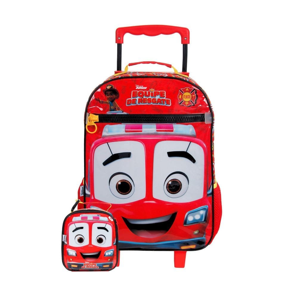 Kit Escolar Equipe Resgate Mochila Roda + Lancheira + Estojo