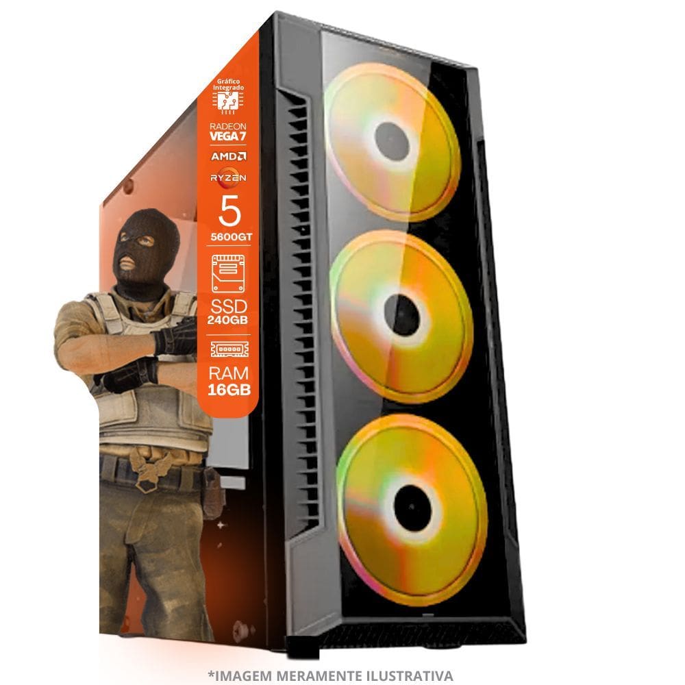 PC Gamer AMD Ryzen 5 5600GT, 16GB RAM, Placa de video Radeon Vega 7, SSD 240GB, Fonte 550W