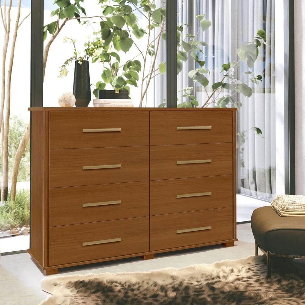 Cômoda 8 Gavetas Lis em Mdf 99x127,5x45cm Nogueira