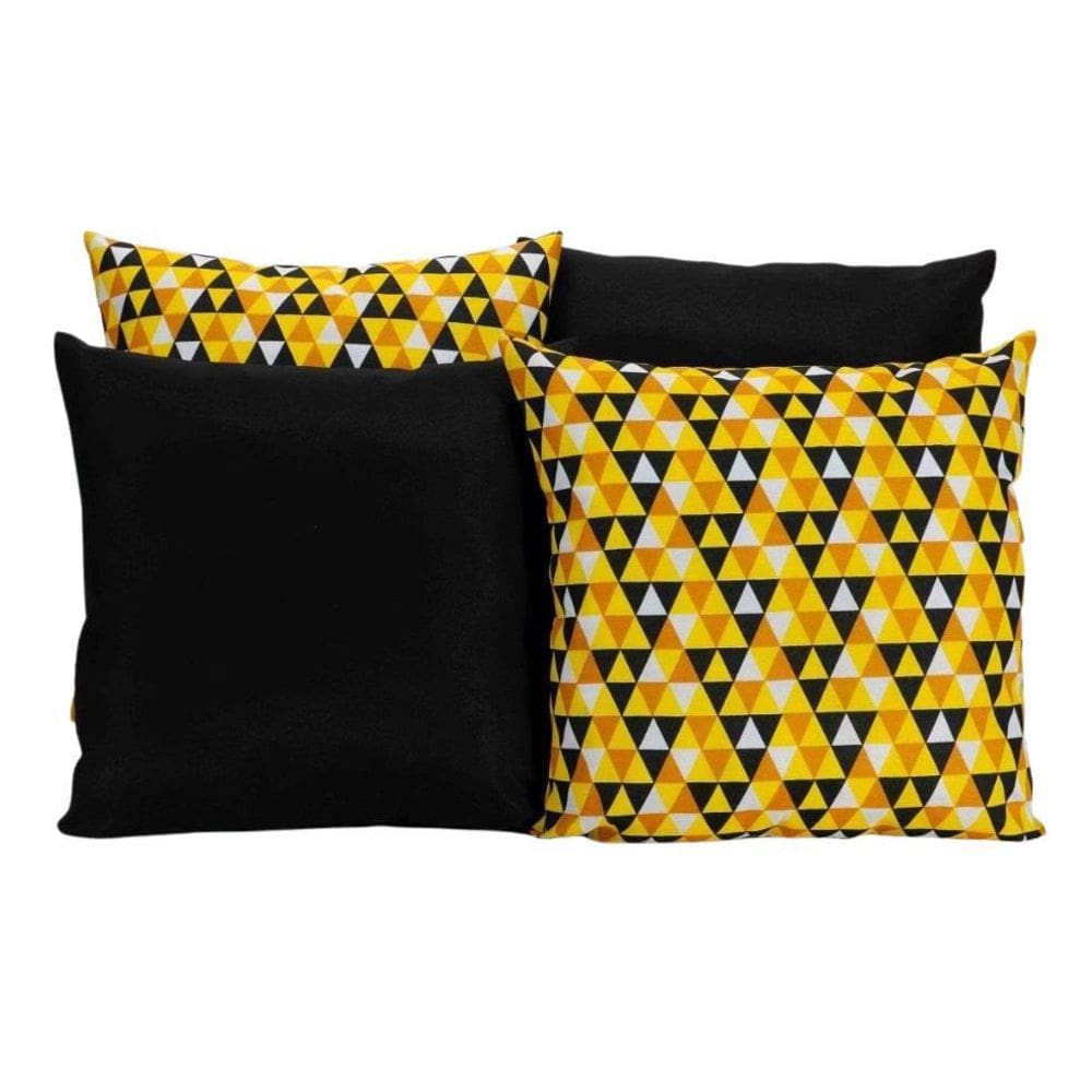 Kit 4 Almofadas Para Sofá Preto Com Geométrico Amarelo