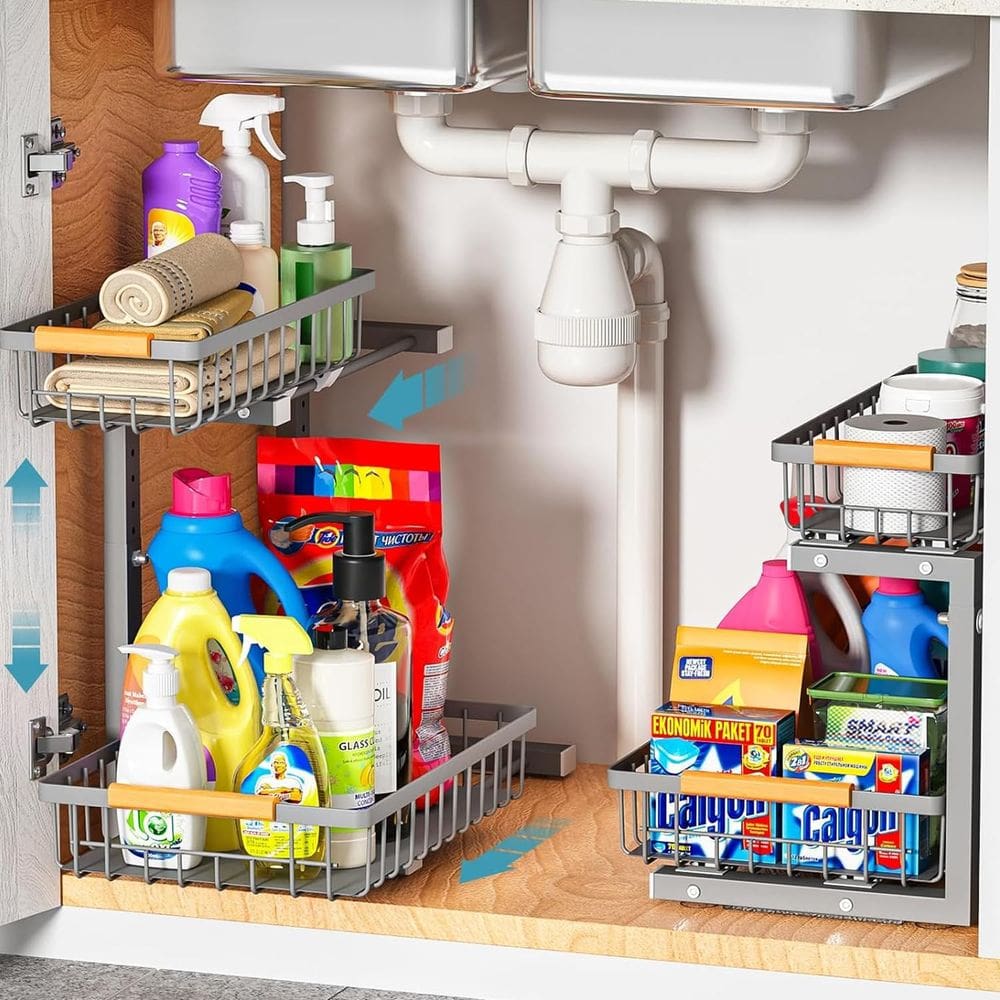 Organizador Under Sink Liuoud, pacote com 2 camadas, Slide Out, cinza