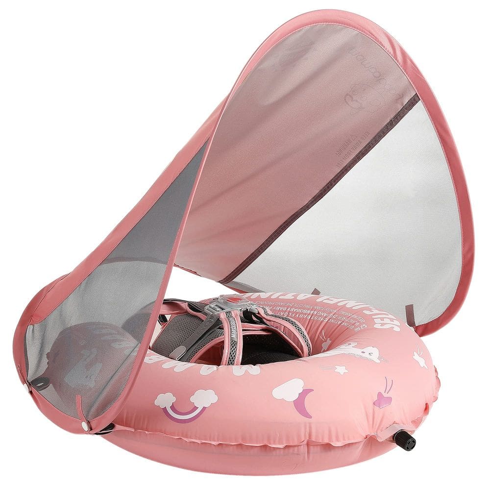 Bóia de natação para bebês HECCEI Mambobaby autoinflável com dossel rosa