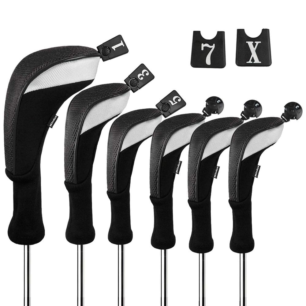 Conjunto de capas de cabeça de clube de golfe Andux, 6 peças de pescoço comprido, preto/preto