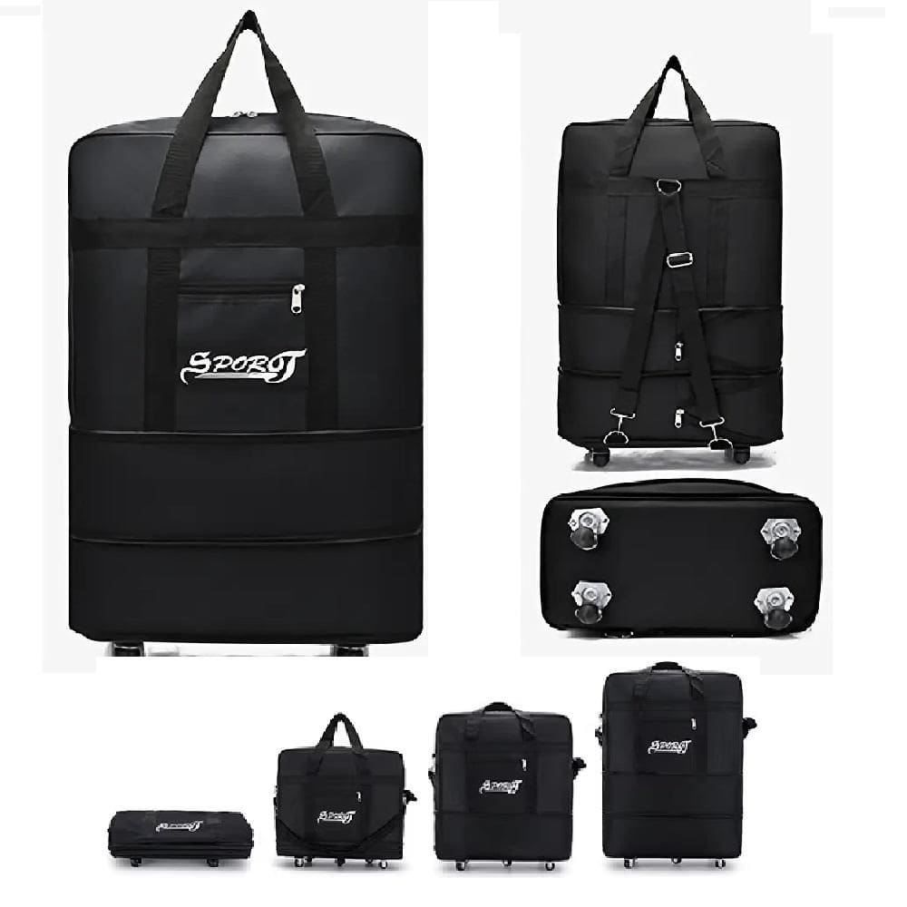 Bolsa De Viagem Expansivel Impermeavel Com Rodinhas Sacola Gigante 3 Niveis Mochila Carrinho Alça Preta