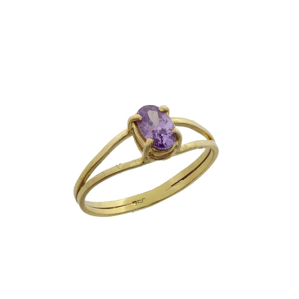 Anel Ametista Oval Ouro 18k Noivado Aro Duplo Solitário