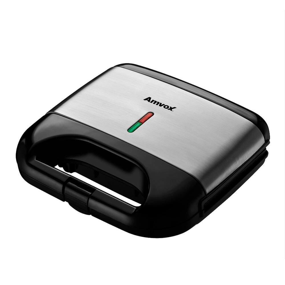 Sanduicheira Grill Elétrica Amvox New AMS500 Preta e Prata 220V