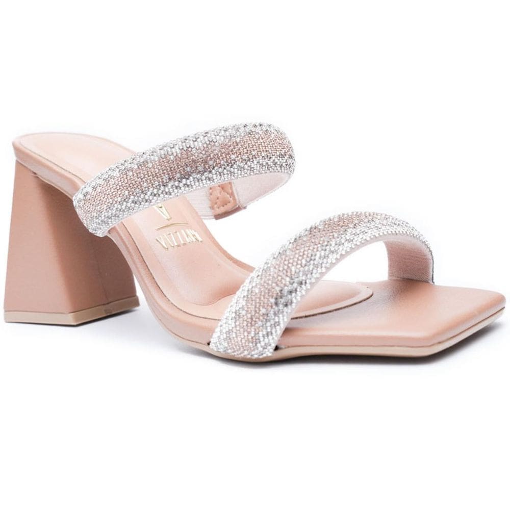 Sandália Vizzano Salto Bloco Strass Feminino - Caramelo