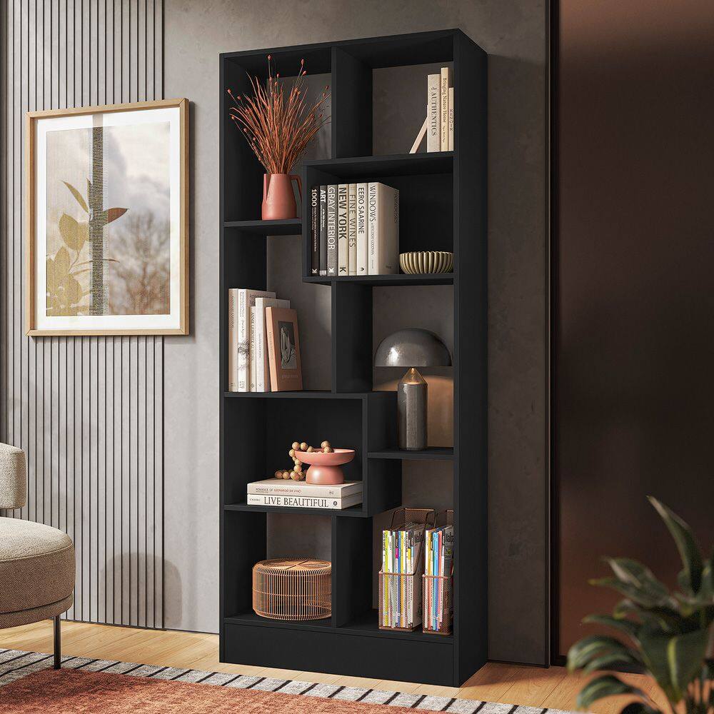 Estante Livreiro com 8 Nichos Preto Fosco Qmovi
