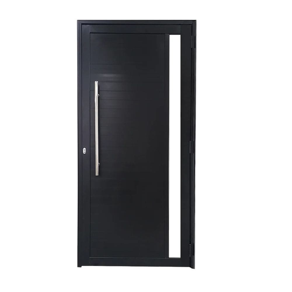 Porta Lambril 2,10x60 lado DIREITO L-25 no alum. preto c/puxador redondo e vidro lateral