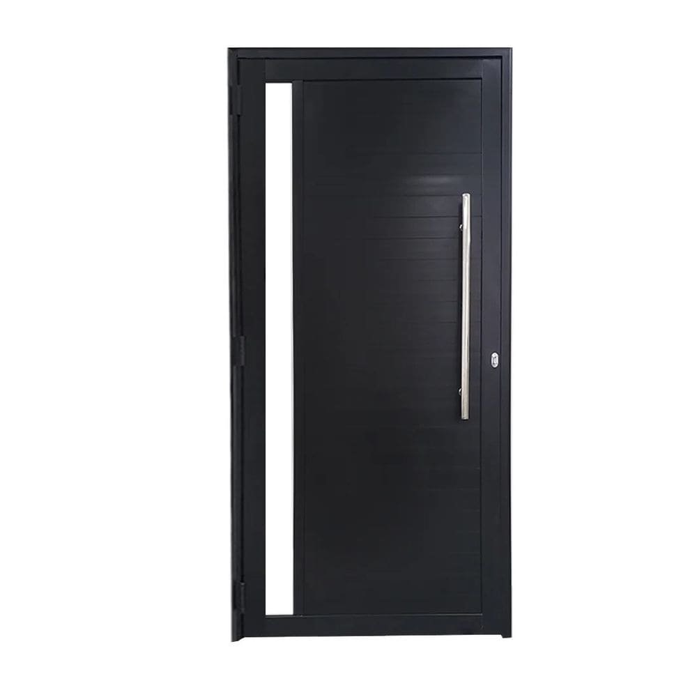 Porta Lambril 2,10x60 lado ESQUERDO L-25 no alum. preto c/puxador redondo e vidro lateral