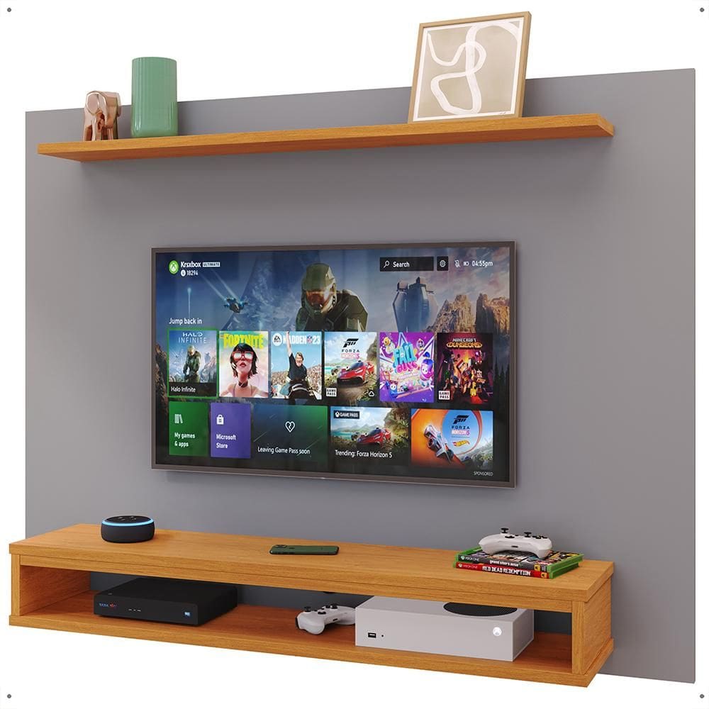 Painel Suspenso Nairóbi Prateleira Superior Nicho Tv até 48 Polegadas Sala Estar Quarto - Cinza/Cinamomo - Lojas RPM