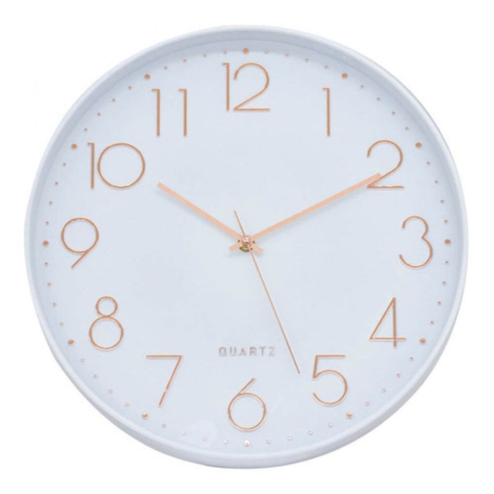 Relógio De Parede Branco Grande Ponteiros Dourados 35cm