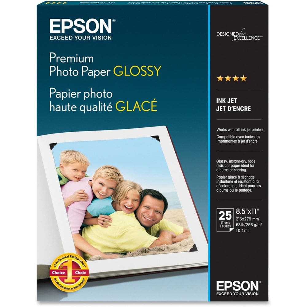 Papel fotográfico Epson Premium GLOSSY 8,5 x 11 polegadas 25 folhas