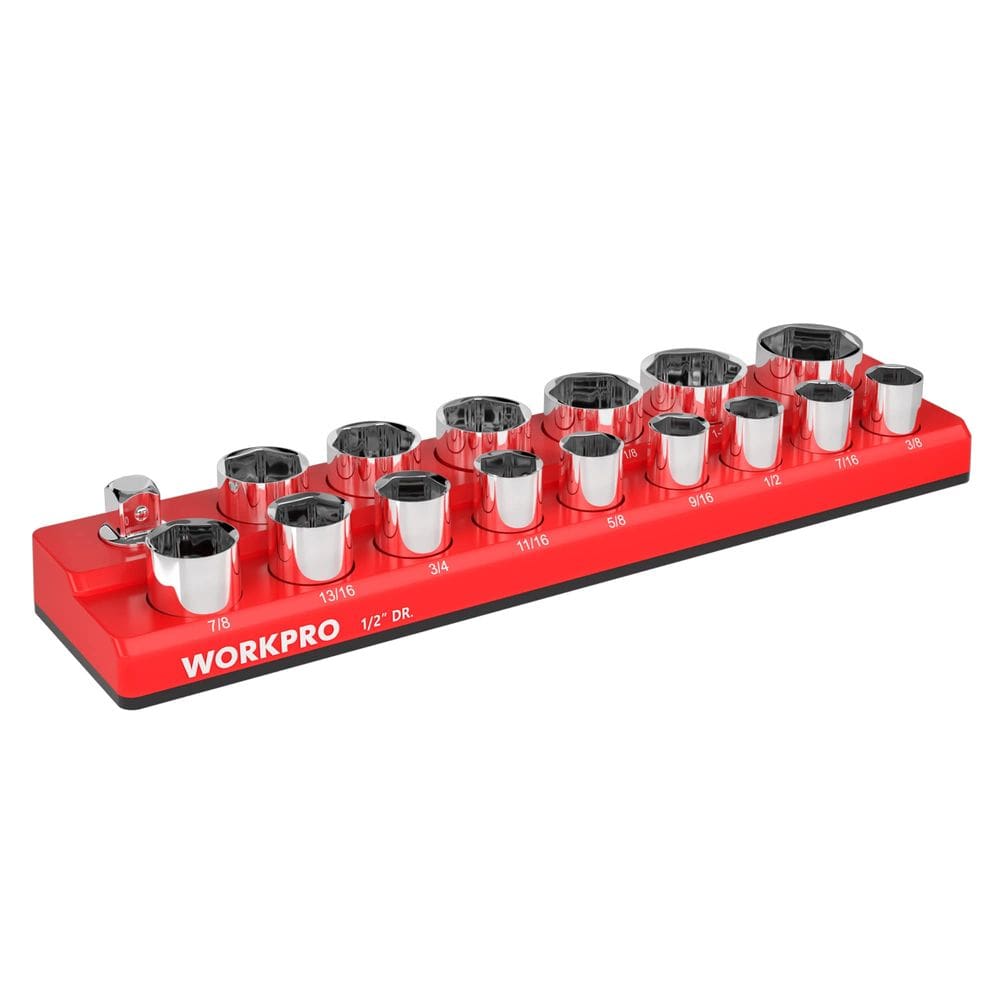 Organizador de soquetes WORKPRO Magnetic SAE 16 Sockets de 1/2 polegada