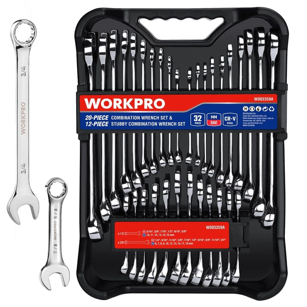 Conjunto de chaves WORKPRO de 32 peças SAE e métrico com bandeja organizadora