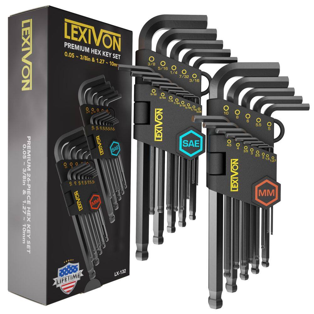 Conjunto de chaves Allen LEXIVON LX-132, 26 peças Premium Metric & SAE