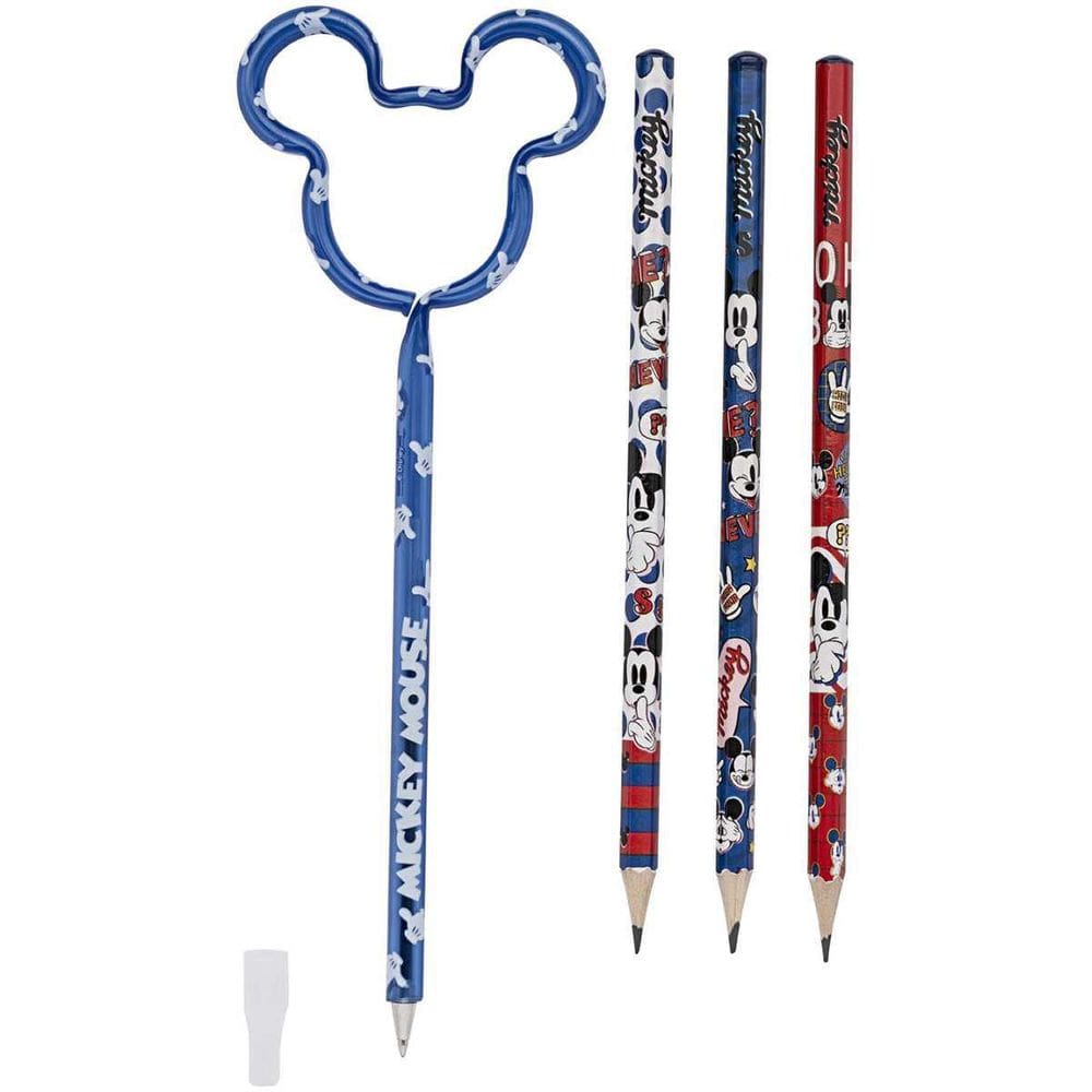 Kit Escolar Mickey 3 Lápis + 1 Caneta
