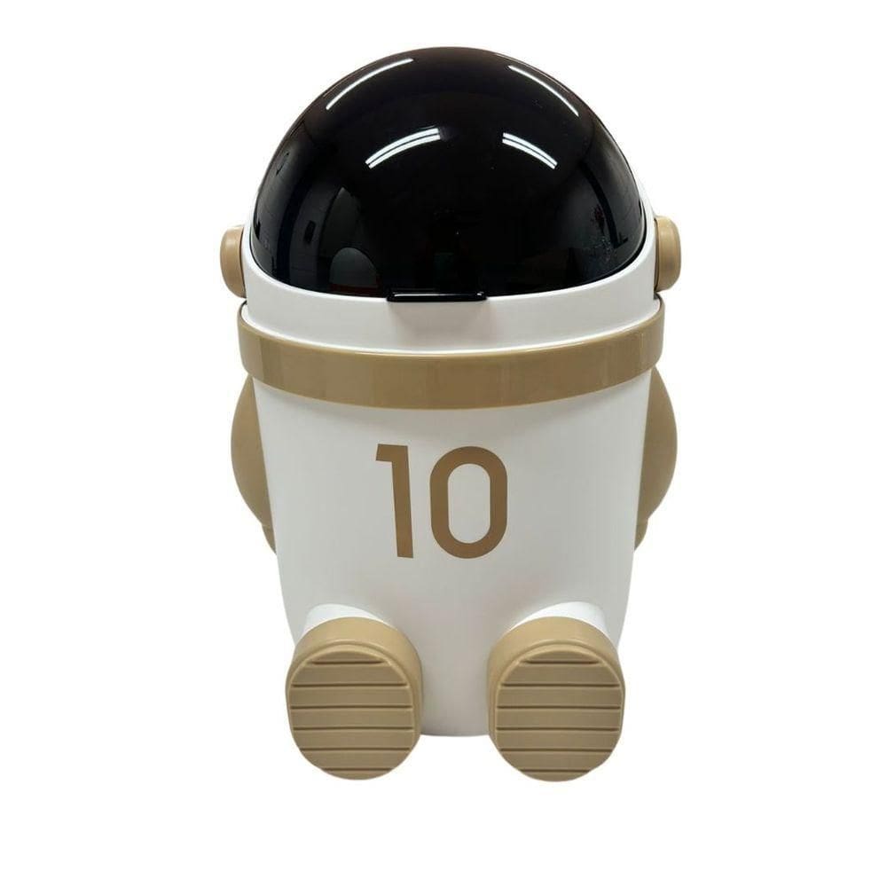 Lixeira Com Tampa Basculante 10 Litros Resistente Infantil Astronauta Bege