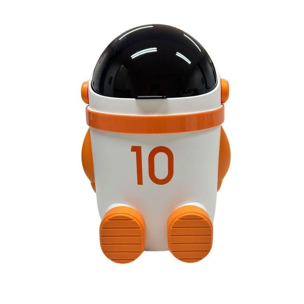 Lixeira Com Tampa Basculante 10 Litros Resistente Infantil Astronauta Laranja