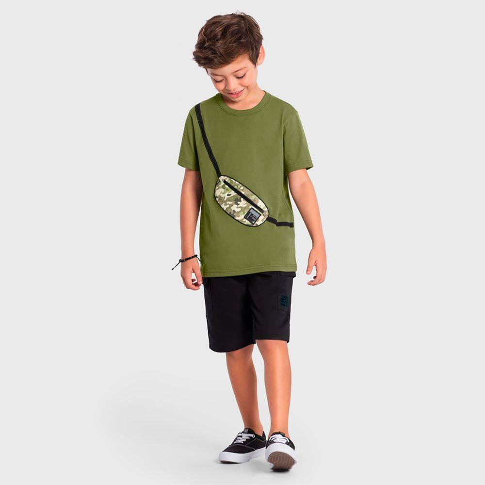 Camiseta infantil menino com aplique interativo de pochete Brandili