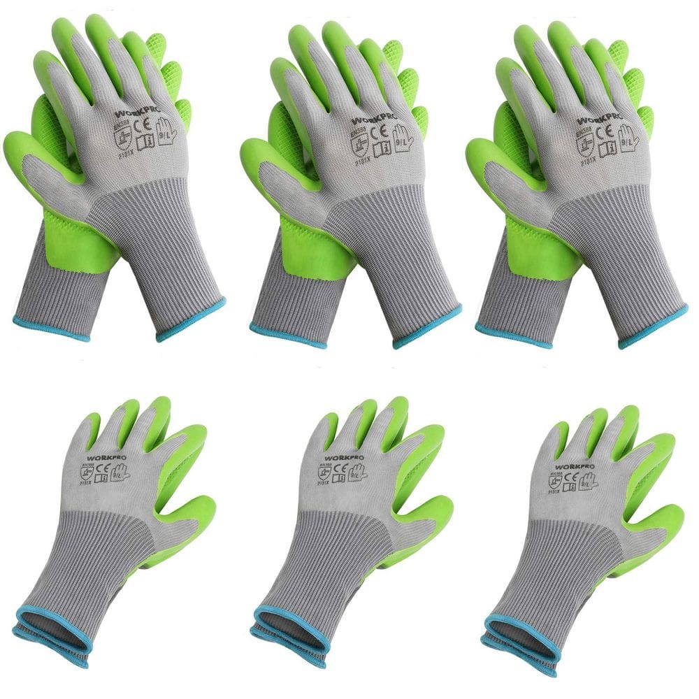 Luvas de jardim WORKPRO, 6 pares com revestimento ecológico de látex