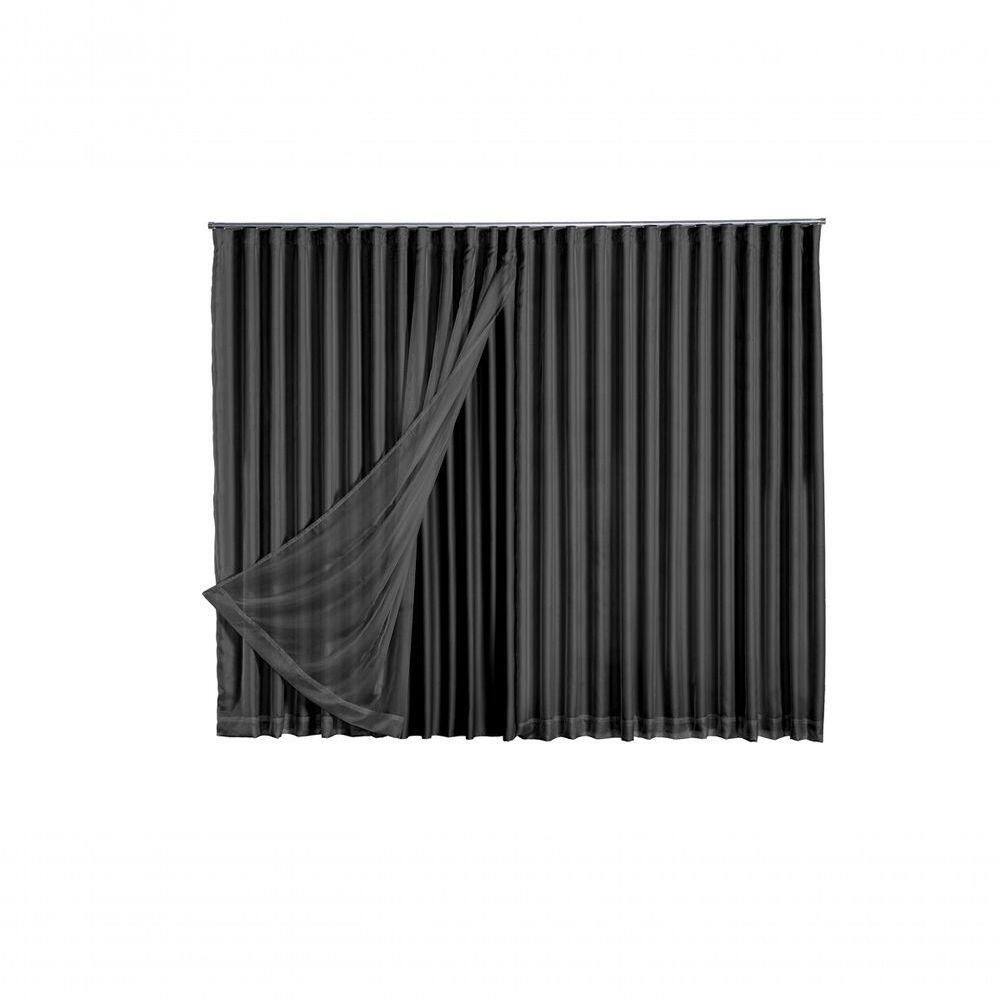 Cortina Microfibra Com Voil 2,80x2,30 Para Trilho Suíço Preto