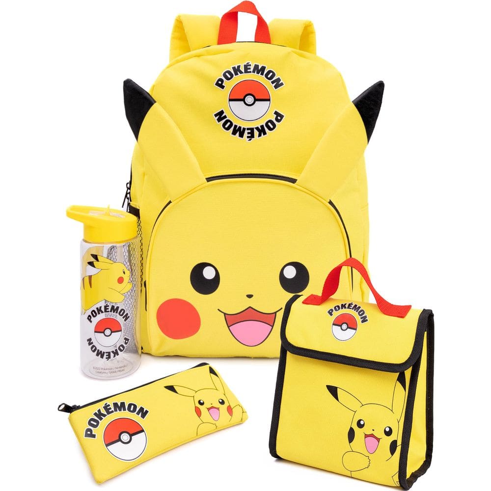 Conjunto de mochila Pokémon Pikachu de 4 peças com lancheira e garrafa de água