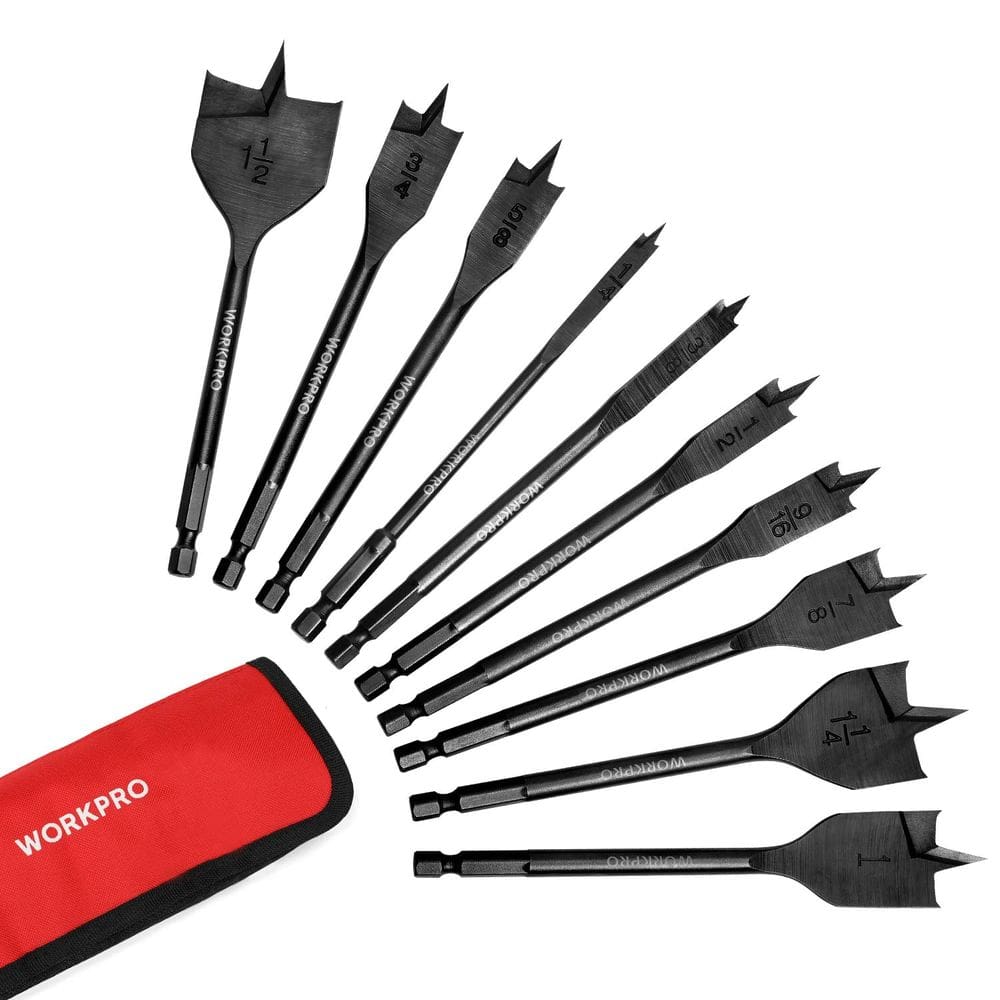 Conjunto de brocas Spade WORKPRO de 10 peças em aço carbono Pro