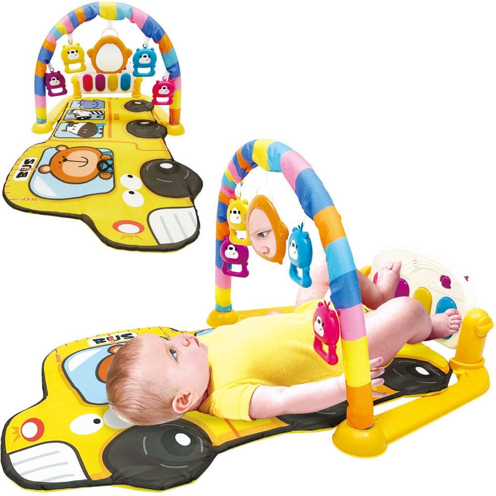 Tapete de Atividades Bebê Mobile Melodia Diversão Musical com Luzes, Sons e Brinquedos Interativos Animais Amarelo