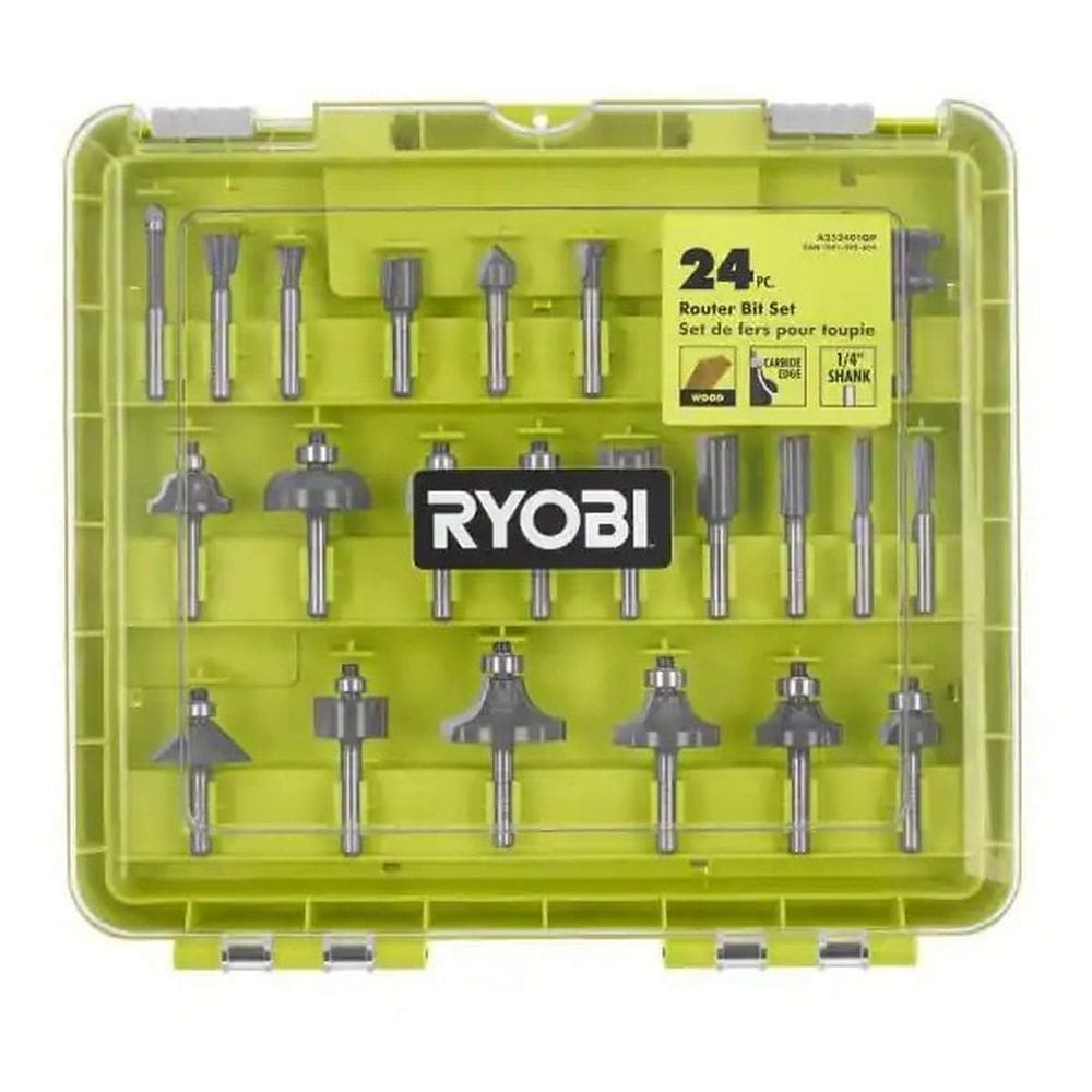 Conjunto de bits de roteador RYOBI de 24 peças com caixa com ponta de metal duro