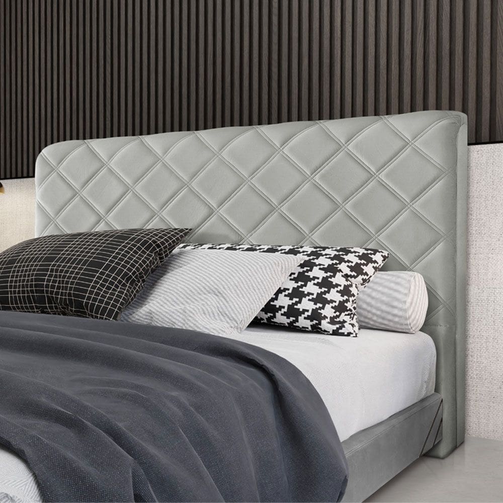 Cabeceira Cama Box Casal 1,40m Estofada Capri Veludo Cinza Claro