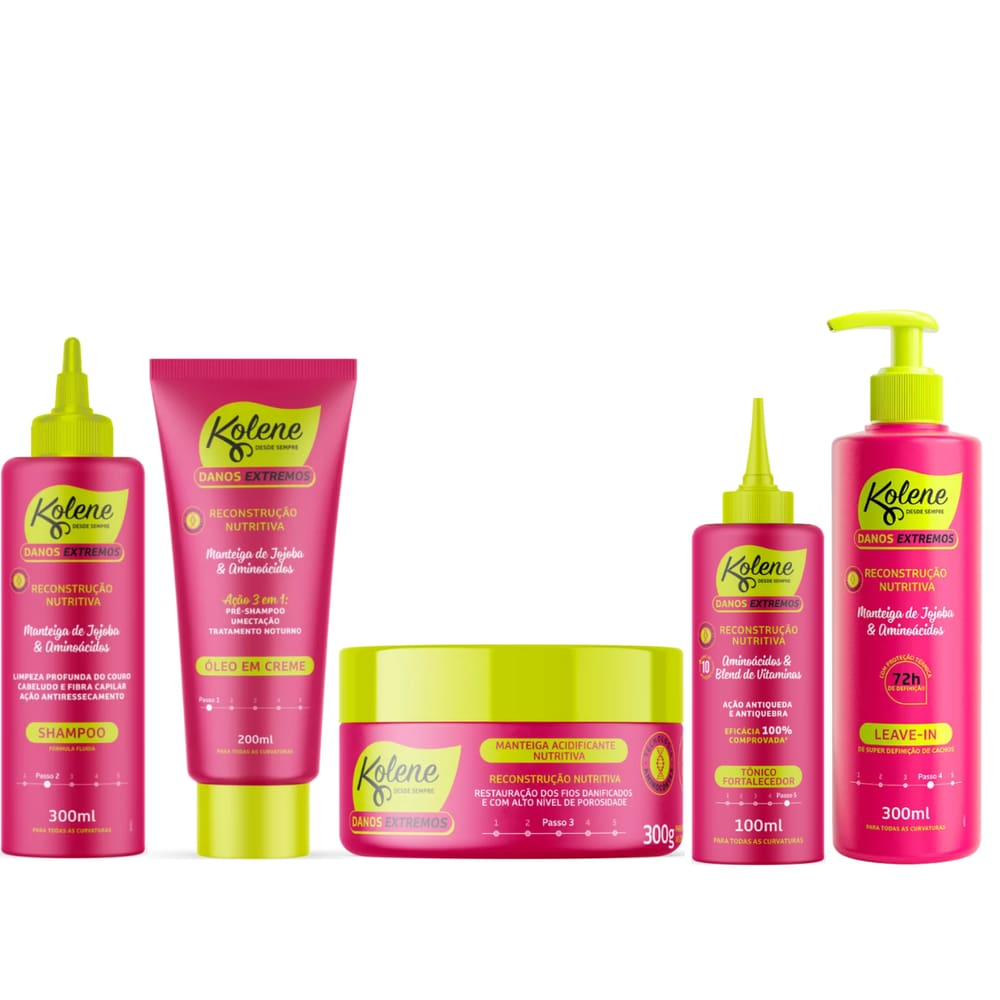 Kit Kolene Danos Extremos Reconstrução Nutritiva 5 Itens
